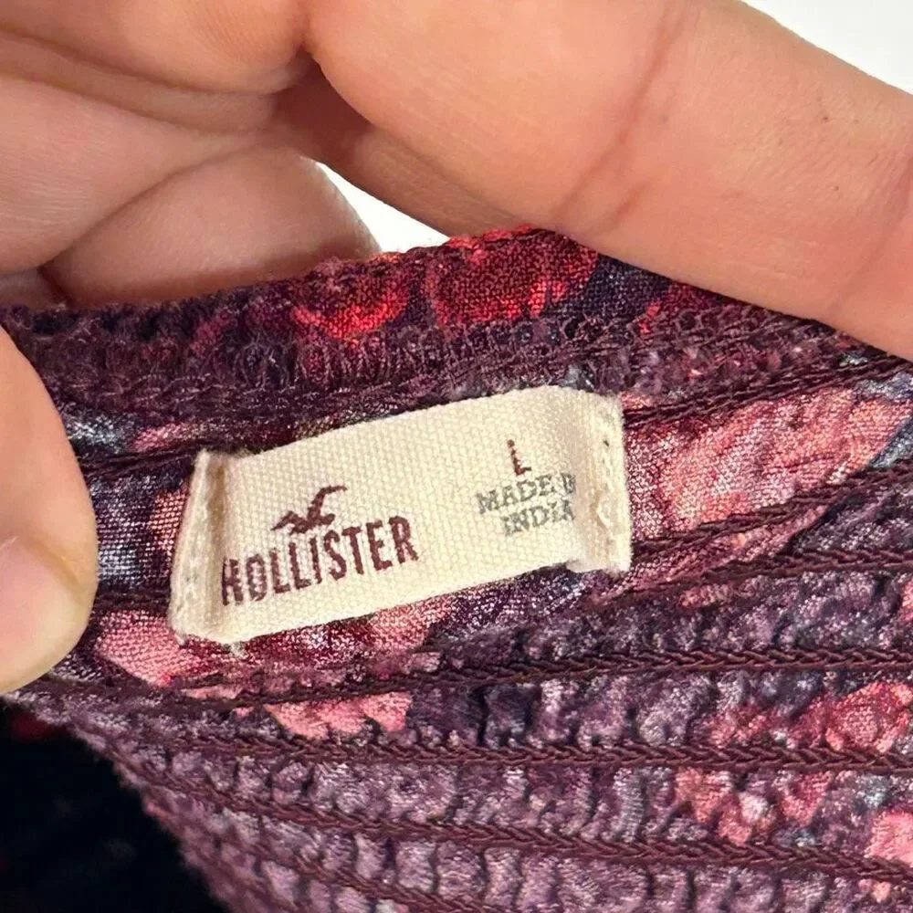 Hollister Floral Off Shoulder Romper Plum Burgundy Puff Sleeve Size L